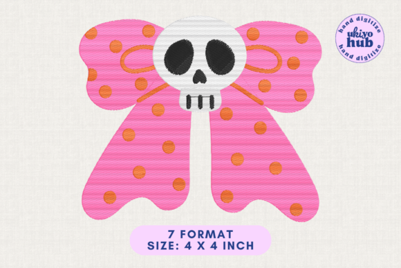 Halloween Coquette Skull Bow Embroidery