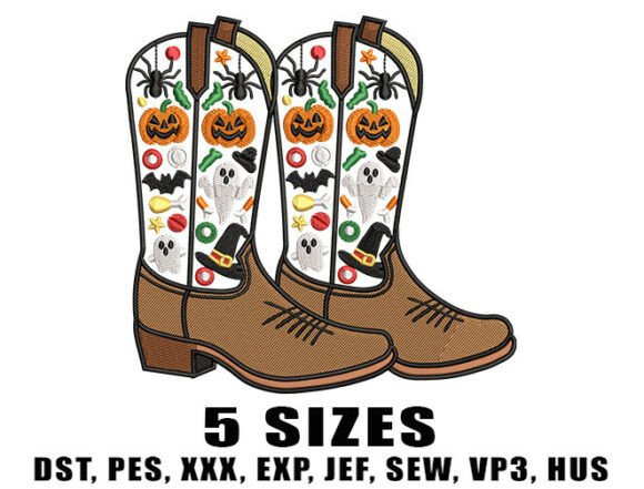 Halloween Cowboy Boots Embroidery Design