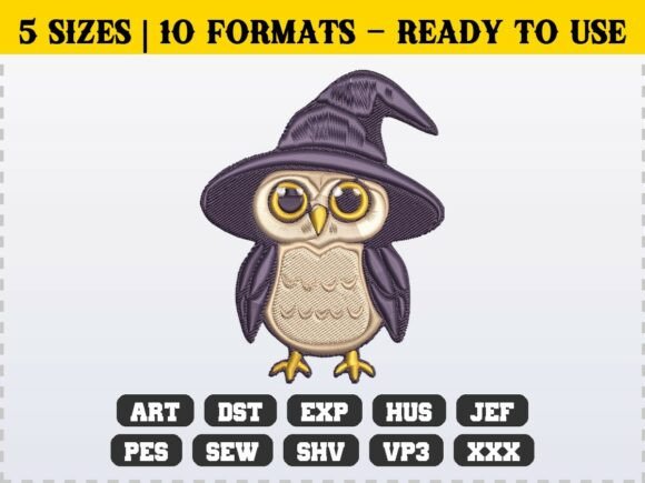 Halloween Owl Witch Hat Embroidery Files