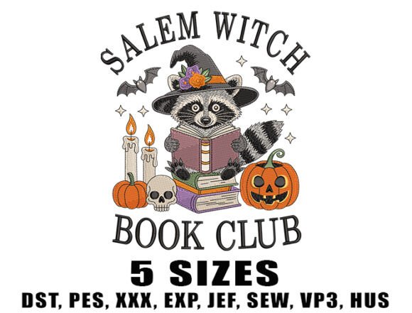 Salem Witch Raccoon Embroidery Design