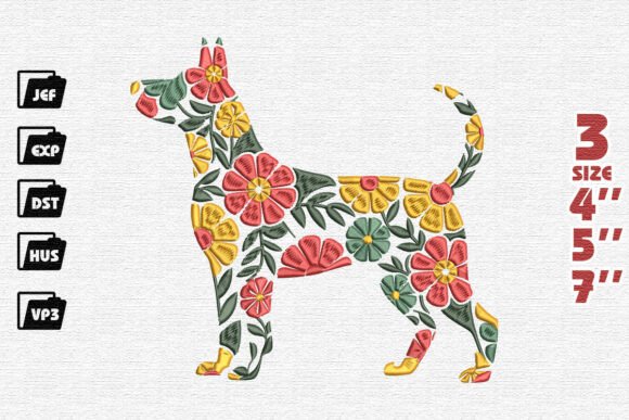 Vibrant Floral Dog Silhouette Embroidery